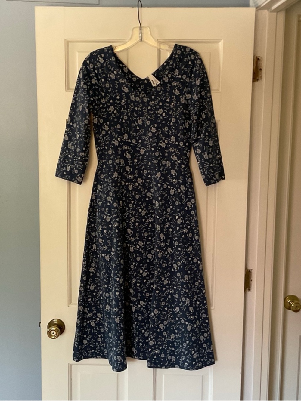 Pact Midi Party Dress Blue Floral Fit And Flare Organic Cotton M Sustainable
